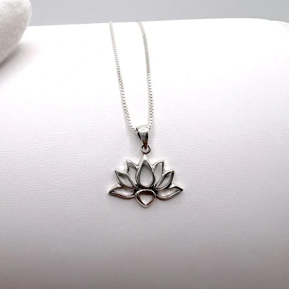 .925 Sterling Silver Lotus Flower Necklace - Picture 6 of 14